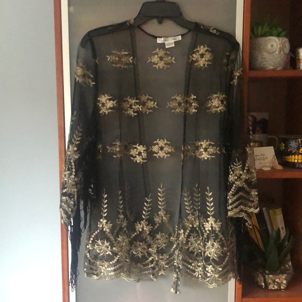SHEER KIMONO BLACK AND GOLD
